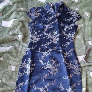 Navy Qipao With Silver Embroidery